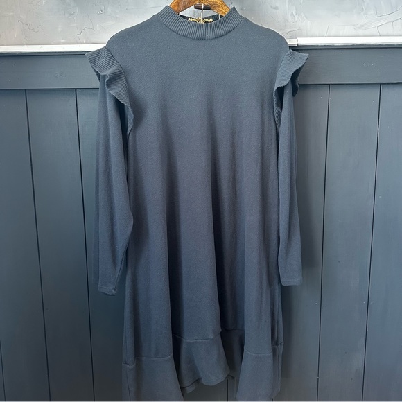 LC Lauren Conrad Women's Mock Neck Sweater Dress‎ Ruffled Black Size 2X - Picture 1 of 12